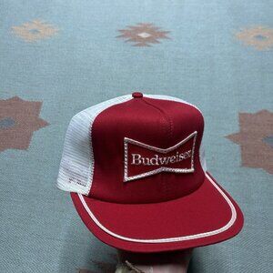 Vintage 80s trucker hat mesh cap Budweiser beer patch made in USA red white
